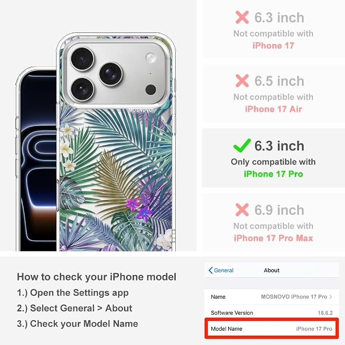 MOSNOVO for iPhone 17 Pro Case | Military Grade 6.6ft Drop Tested | Camera - Image 2