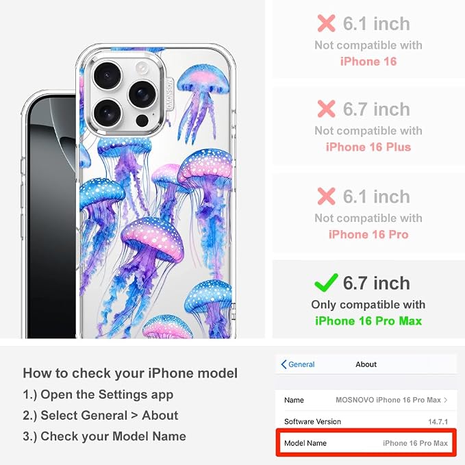 MOSNOVO for iPhone 16 Pro Max Case, Shockproof Military-Grade Protection 6.6ft - Image 2