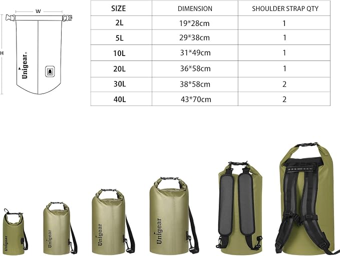 Unigear Dry Bag Waterproof, 2L/5L/10L/20L/30L/40L Floating and Lightweight Bags - Image 2