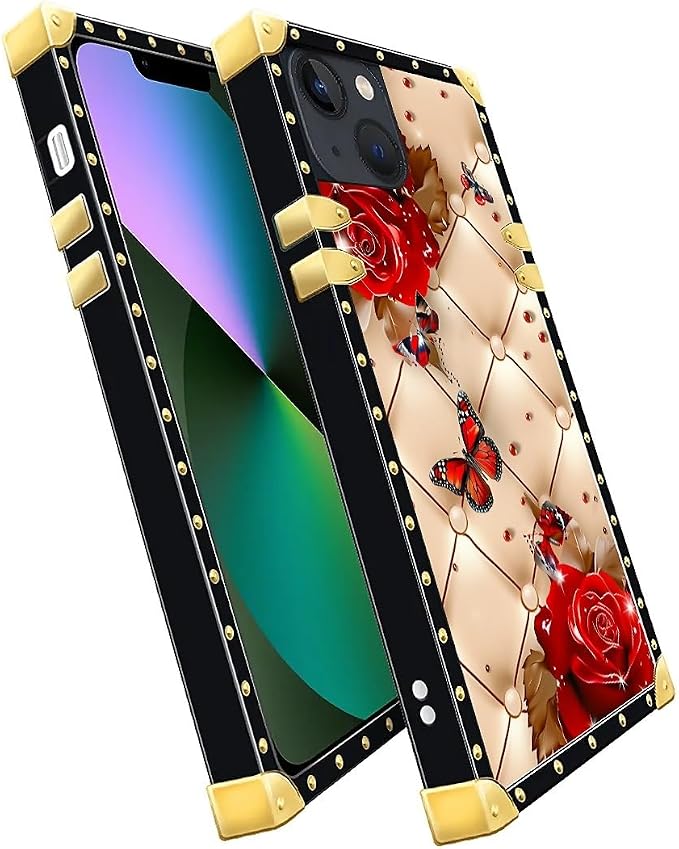 Compatible with iPhone 13 Case, Shining Red Rose Butterfly Leather Background - Image 3