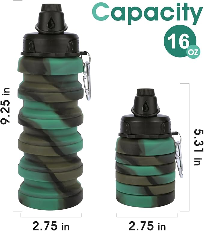 Collapsible Water Bottle for Adults, Reusable Silicone Foldable Water Bottles - Image 2