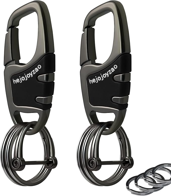 Keychain with Carabiner Clip, 4 Heavy Duty Key Rings and D Ring by Welcomehere%EF%BC%81