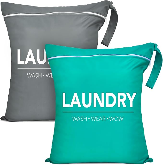 2 Pcs Large Travel Laundry Bag Waterproof Wet Dry Bag Washable Dirty Clothes Bag by Sylfairy