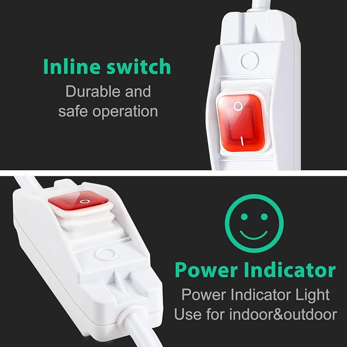 Extension Cord with Switch On/Off Waterproof Switch 10Ft No Plugging and - Image 4