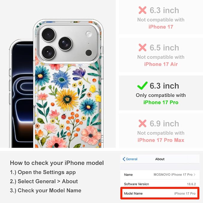 MOSNOVO for iPhone 17 Pro Case, Shockproof Military-Grade Protection 6.6ft Drop - Image 2