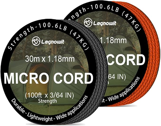 Micro Paracord, 2 Pack 1.18mm x 100ft Thin Mini Utility Braided Small Paracord by Legowitoutdoor
