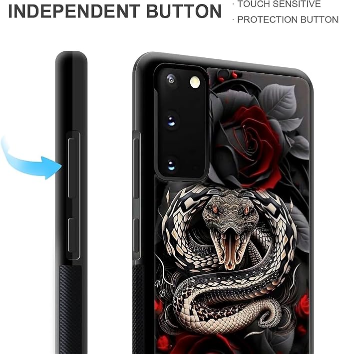 for Samsung Galaxy S20 Case, Entwined Rose Snake Pattern Graphic Design Girl - Image 4