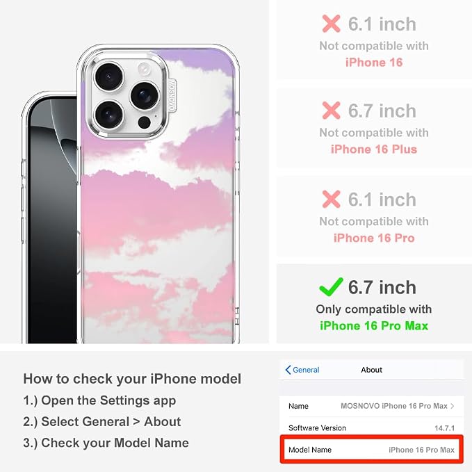 MOSNOVO for iPhone 16 Pro Max Case, Shockproof Military-Grade Protection 6.6ft - Image 2