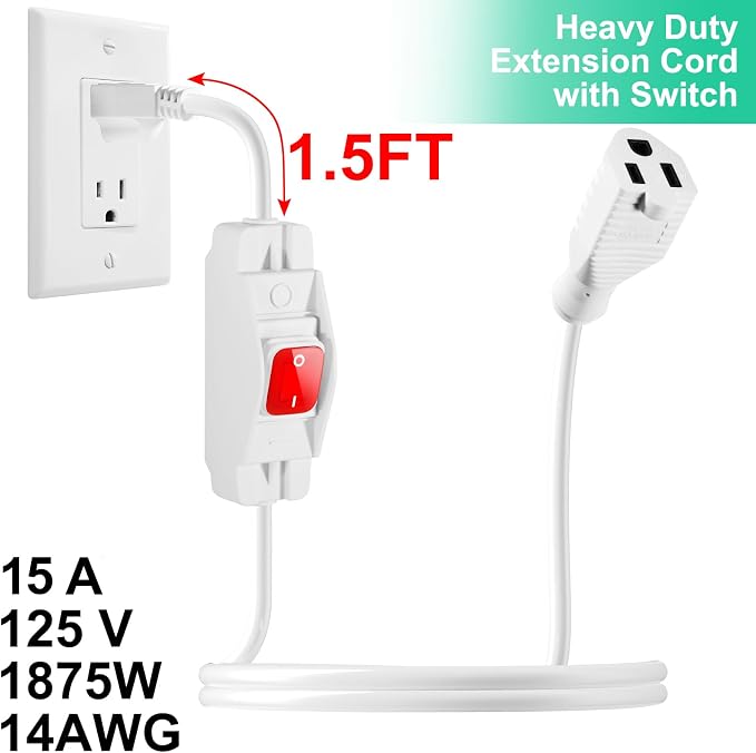 Outdoor Waterproof On/Off Switch Extension Cord, Heavy Duty 125v/250v Black - Image 3