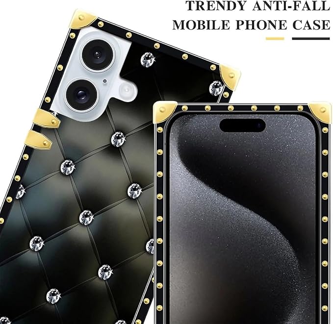 Compatible with iPhone 16 Case, Shiny Black Sofa Crystal Luxury Golden - Image 4