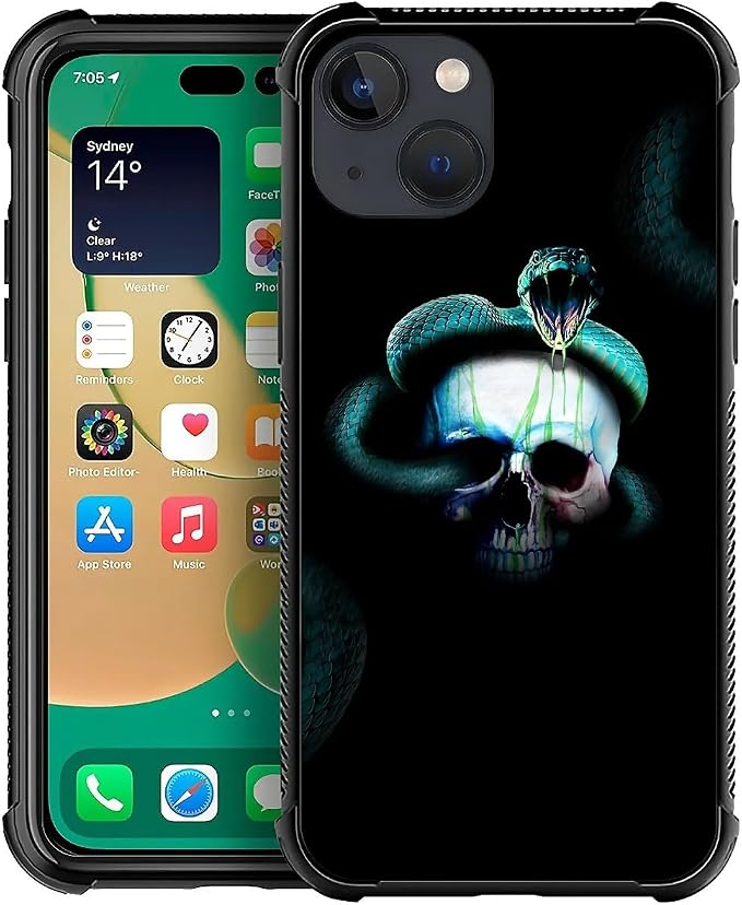 for iPhone 13 Mini Case, Skeleton Winding Snake Pattern Graphic Design Girl Boy by FKBRCL4U