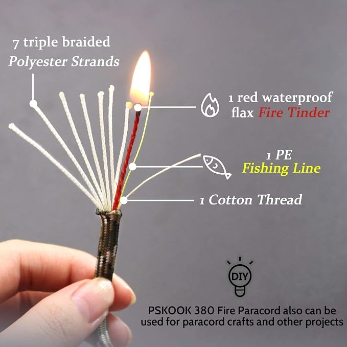 PSKOOK Survival Paracord Parachute Fire Cord Survival Ropes Red Tinder Cord PE - Image 2