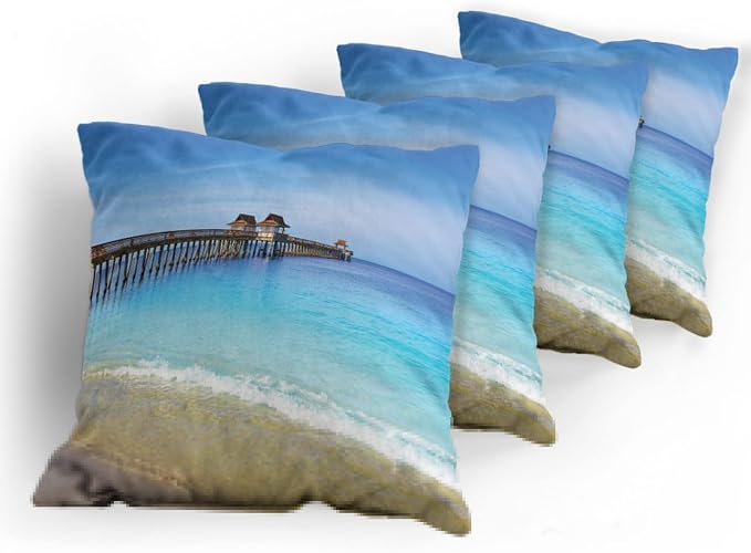 Ambesonne Dock Decorative Throw Pillow Case Pack of 4, Naples Pier Paradise - Image 5