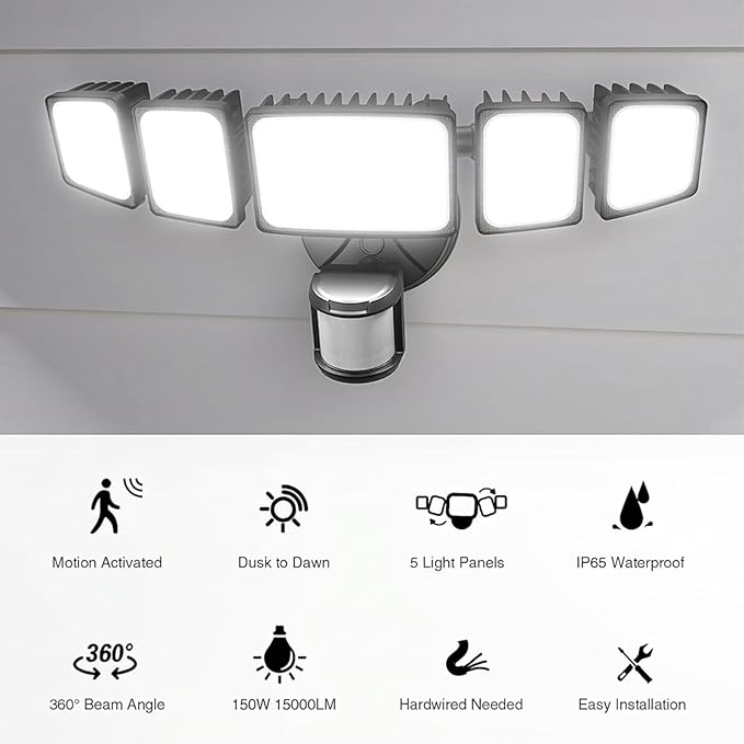 Onforu 150W 15000LM LED Security Lights Motion Sensor Outdoor, Dusk to Dawn - Image 2