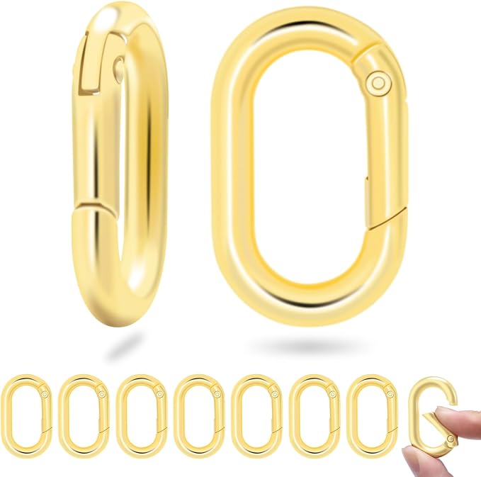 10Pack 1 Inch Small Oval Keyring, Metal Tiny Carabiner Spring Snap Hooks Clip by CooBigo