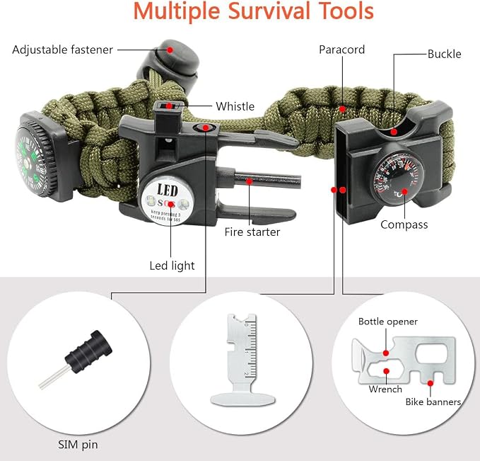 20 in 1 Survival Paracord Bracelet Adjustable Gear Kit - Image 2
