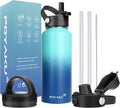 Water Bottle Insulated 32oz 40oz 64oz 128oz Straw Lid Spout Lid & 3 Lids by POYAKU