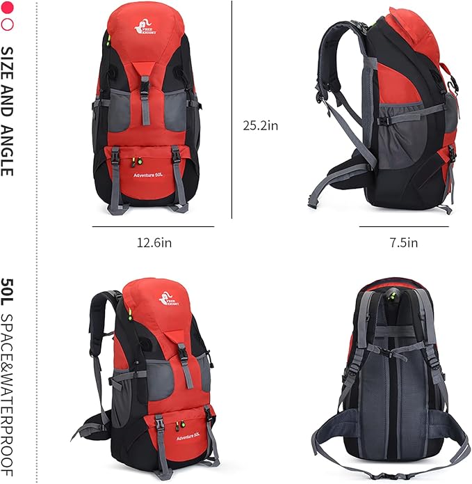 Bseash 50L Hiking Backpack, Water Resistant Lightweight Outdoor Sport Daypack - Image 2