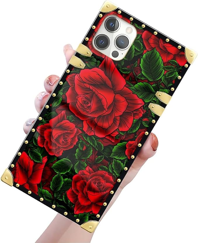 Compatible with iPhone 12 Pro Max Case, Vector Red Rose Green Leaf Luxury - Image 3