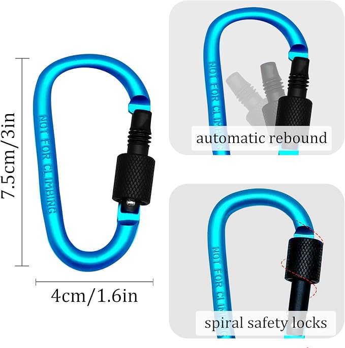6 Pack Small Locking Carabiner, 3 Inch Aluminum D-Shape Snap Hook - Image 4