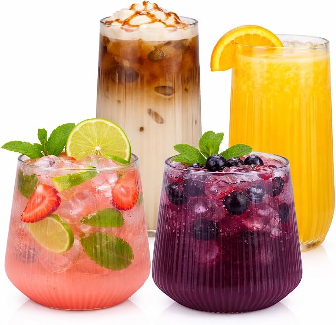 Oojami 48 Pack Ribbed Origami Ripple Plastic Glasses, 24 Stemless 9oz Champagne by Oojami