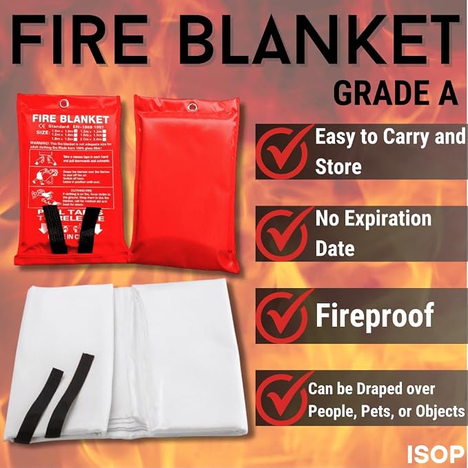 ISOP Fire Blanket Large 70 * 78 Inches – Fibreglass Fire Retardant Blanket – - Image 8