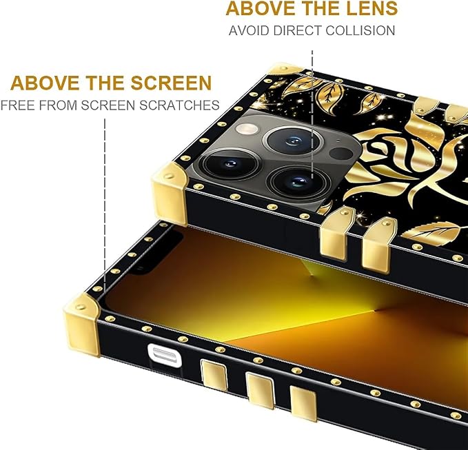 Compatible with iPhone 13 Pro Max Case, Shine Gold Rose Luxury Golden Decoration - Image 6