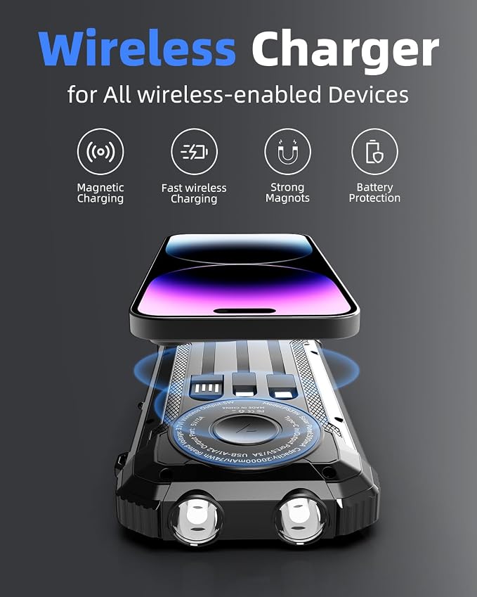 ERRBBIC Solar Power Bank 20000mAh, Portable Wireless Charger, 15W Fast Charging - Image 3