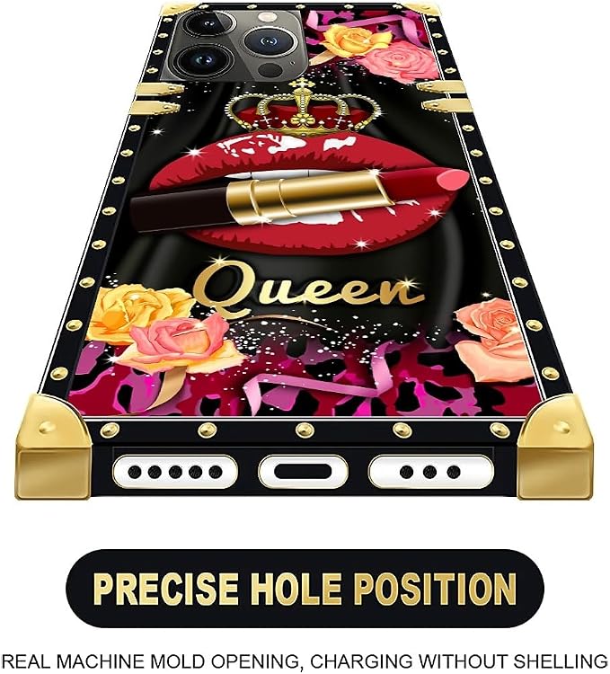 Compatible with iPhone 16 Pro Case, Queen Lip Crown Leopard Print Luxury Golden - Image 5
