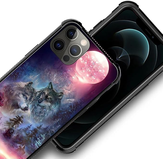 for iPhone 11 Pro Max Case, Star Two Wolfs Howling Pattern Graphic Design Girl - Image 4