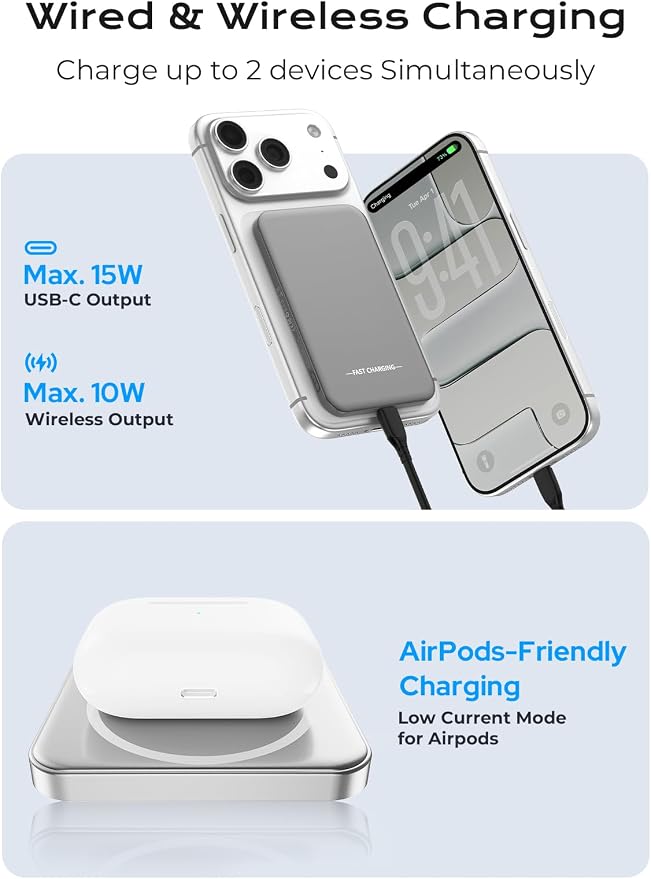 Aobbow Magnetic Portable Charger, 5000mAh Ultra Slim Power Bank, 15W Fast - Image 4