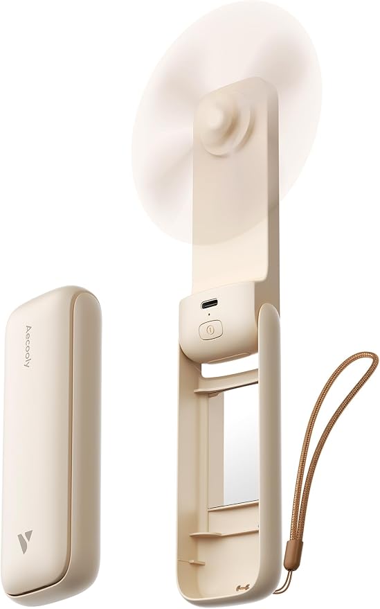 Aecooly Slim Portable Fan with Mirror, Thin Handheld Fan, USB Rechargeable Mini by Aecooly