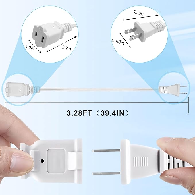 Short Extension Cord 3 Ft, 2-Prong Extension Cord, NEMA 1-15P to 1-15R Thin - Image 3