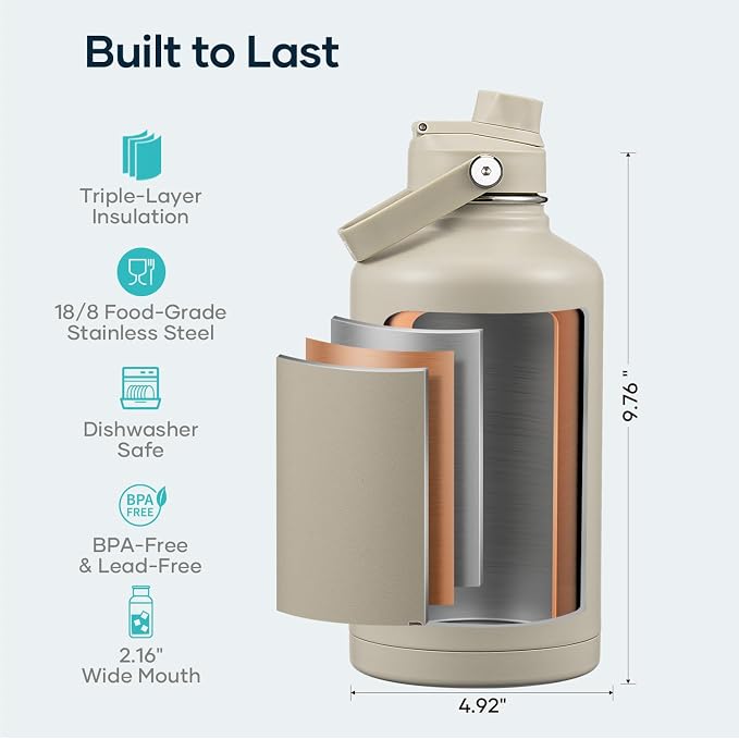 BUZIO 64oz Insulated Water Bottle, Half gallon Stainless Steel Jug, Triple Wall - Image 4