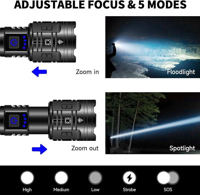 Rechargeable Flashlights High Lumens, Powerful Tactical Flashlights, 5 Modes - Image 3