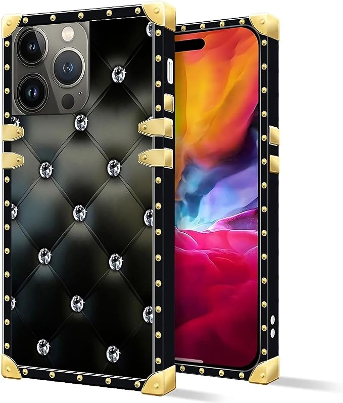Compatible with iPhone 15 Pro Max Case, Shiny Black Sofa Crystal Luxury Golden - Image 2