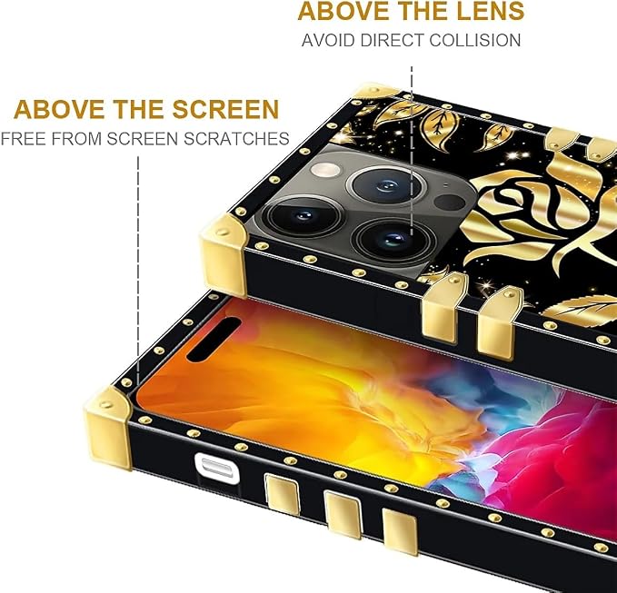 Compatible with iPhone 15 Pro Case, Shine Gold Rose Luxury Golden Decoration - Image 7