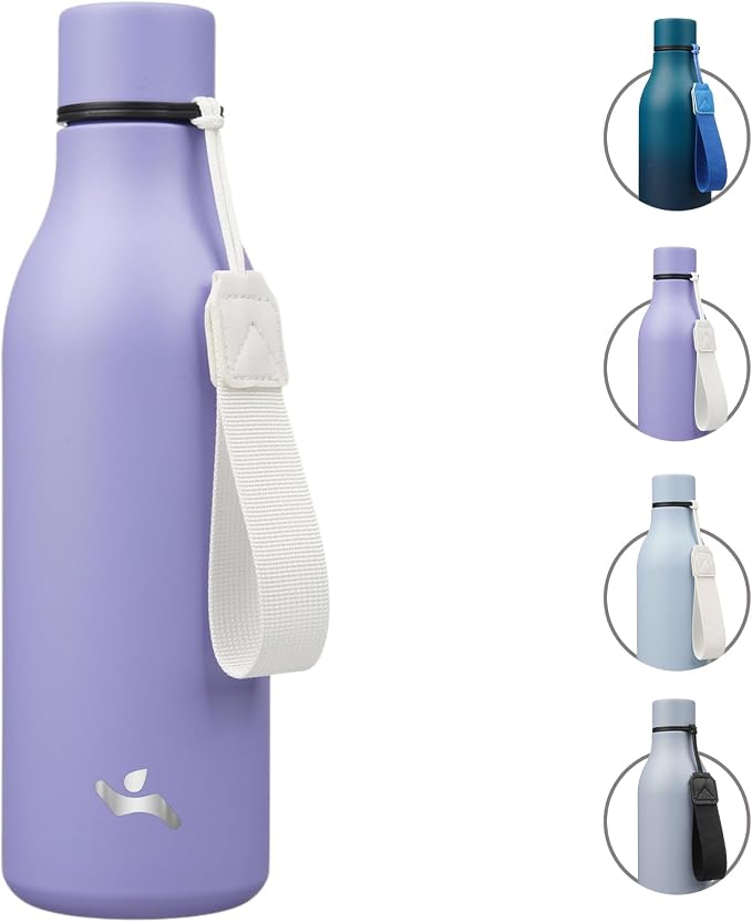 Insulated Water Bottle with Strap, 18 oz Double Wall Stainless Steel Vacuum by Konokyo