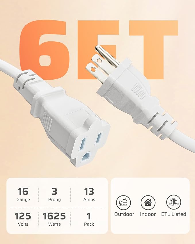 DEWENWILS Extension Cord 6 FT, 3 Prong Waterproof Extension Cable - Image 6
