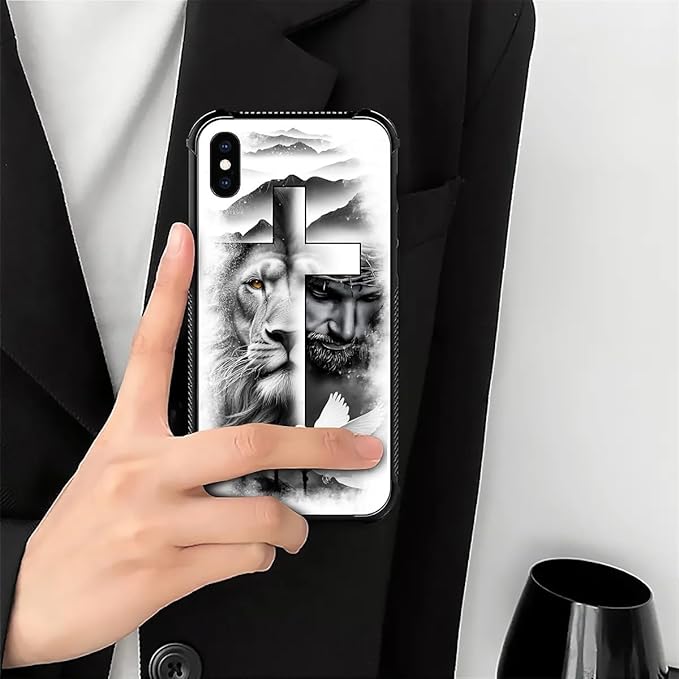 for iPhone X/Xs Case, Lion Cross Jesus Christ Dove Pattern Made of Soft - Image 7