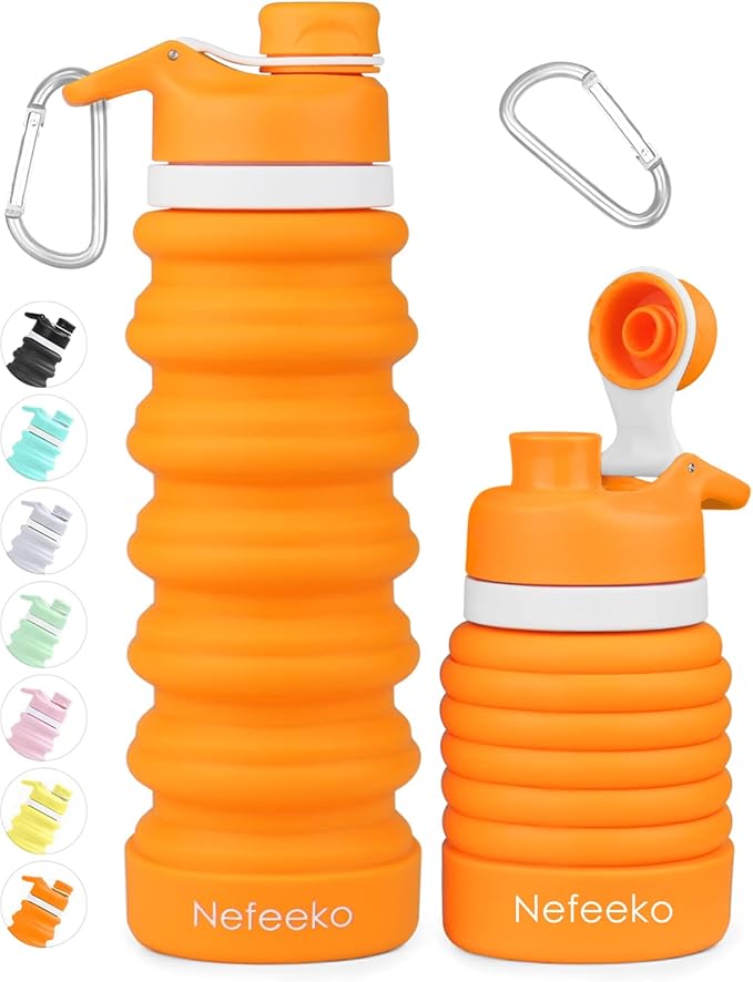 Nefeeko Collapsible Water Bottle, 26oz Silicone Foldable Water Bottles by Nefeeko