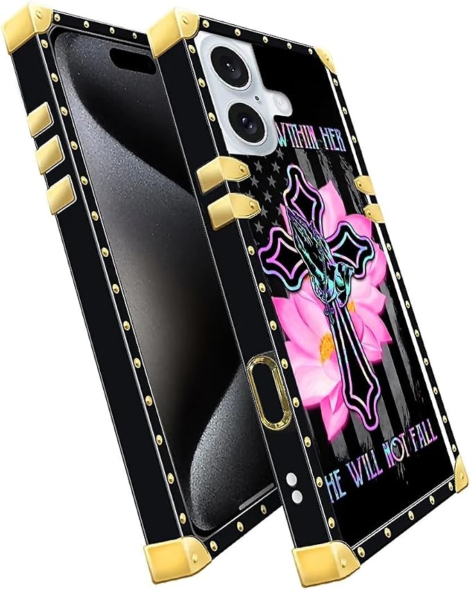 Compatible with iPhone 16 Plus Case, Praying Cross Hands Luxury Golden - Image 2