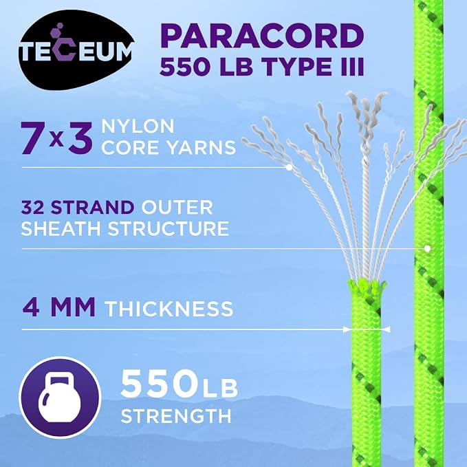TECEUM Reflective Paracord Rope 1000 – 1000ft/200ft/100ft/50ft – 40+ Colors – - Image 3