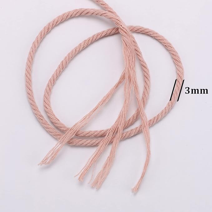 Pinkish Grey Macrame Cord 3mm x 109Yards, Colored Cotton Rope Craft Cord - Image 3
