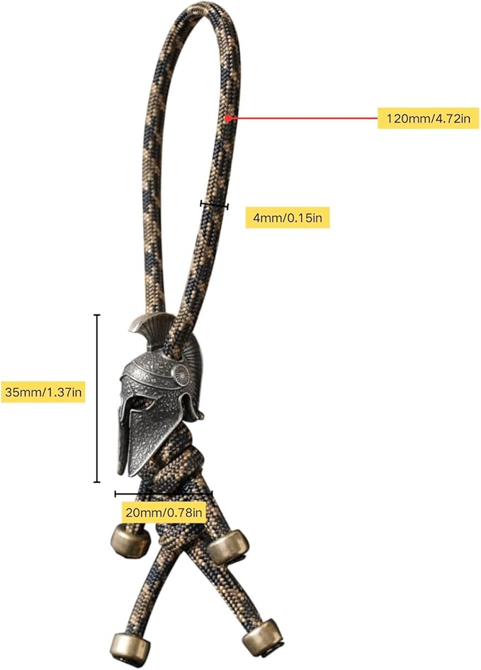 Paracord Keychain with Retro Brass Helmet Bead - Image 6