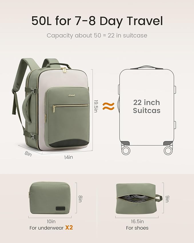 LOVEVOOK 50L Travel Backpack for Women & Men, Airline Approved Carry On Luggage - Image 5