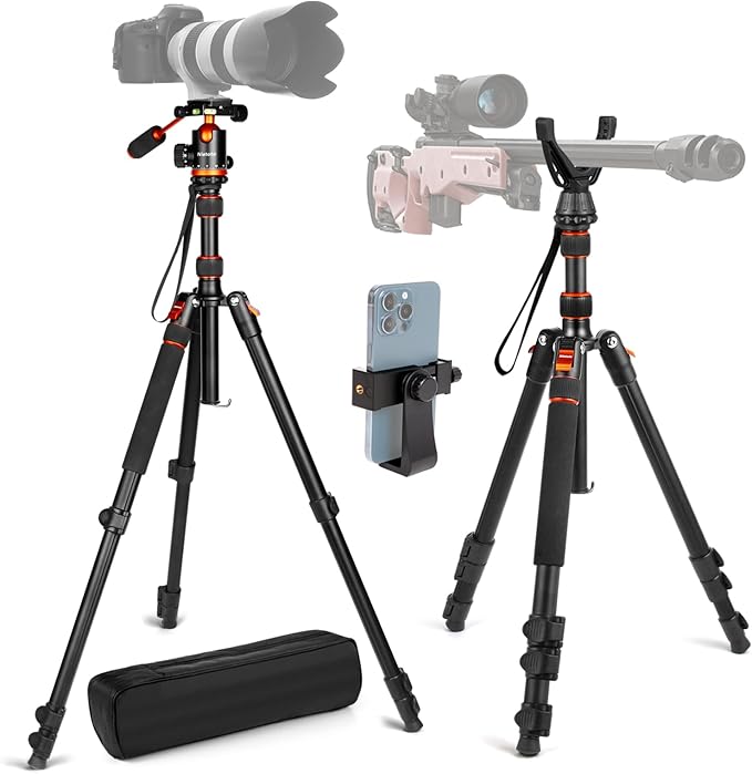 68" Ball Head Camera Tripod & Monopods, 360° Smooth Rotation V-Yoke Rifle - Image 9