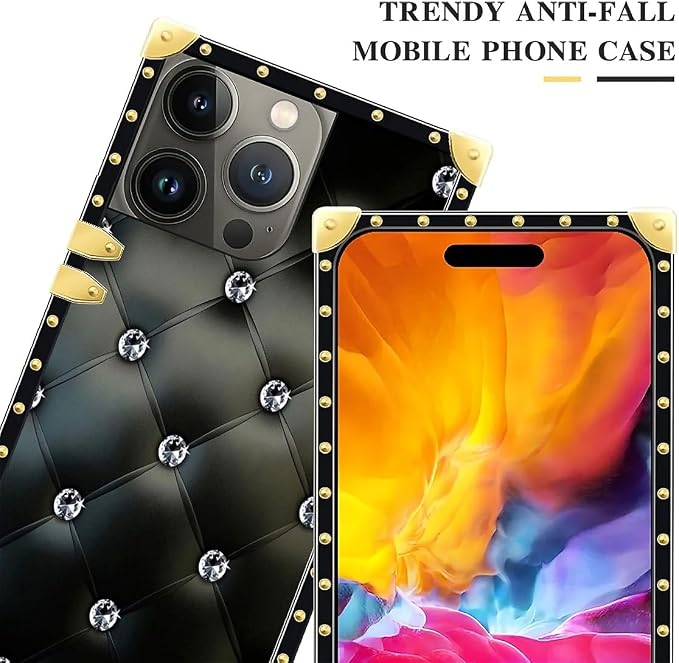 Compatible with iPhone 15 Pro Case, Shiny Black Sofa Crystal Luxury Golden - Image 4