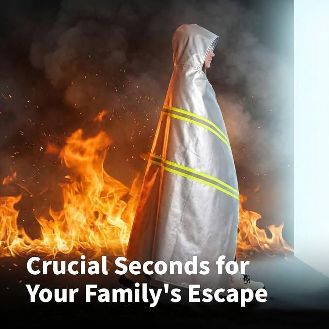 Emergency Fireproof Cloak with Hood – Silver Silicone Coated Fiberglass Fire - Image 3