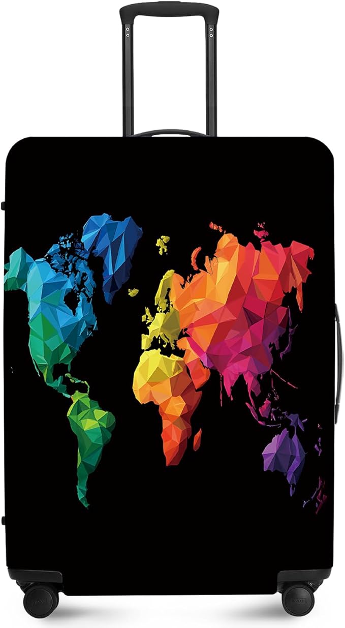 ANNA QUEEN Geometric World Map Travel Luggage Cover -Stretchable Airplane by ANNAQUEEN